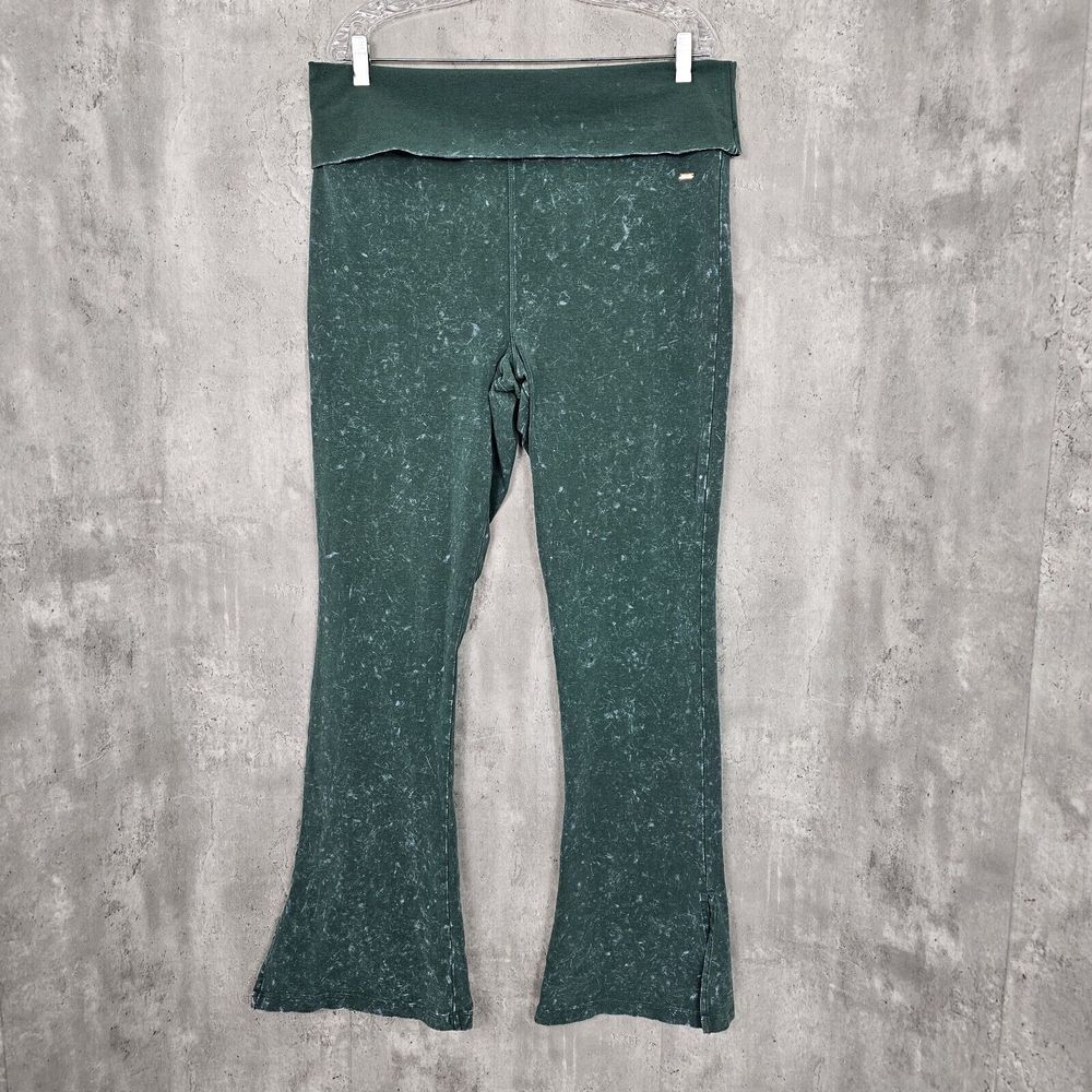 Victorias Secret Pink PLUS 2XL Green Distressed Cotton‎ Foldover Flare Leggings